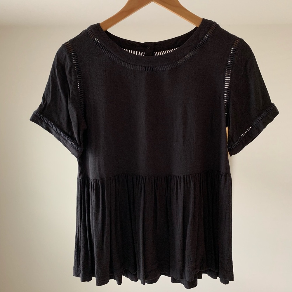 Loft Peplum Button Back Blouse in Gray